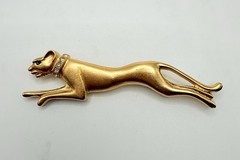 Vintage Jackie Collins Gold Tone Panther Brooch & Clip Earrings Set Rhinestone