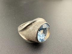 Sterling Silver Vintage Eagle Mexico 12.9 Ct Blue Quartz Ring Sz. 9 – 24.3 Grams