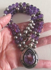 VINTAGE CAROL FELLEY STERLING NECKLACE w AMETHYST, 17 INCHES, 89 GRAMS, 1989