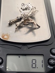 Vintage~**CHARM HOLDER & 7 CHARMS**~925 Sterling Silver~8.1 GRAMS~2.2″ Long