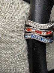 Vintage Sterling Silver Ring stackable Rhinestone Red White Blue USA July Sz 7