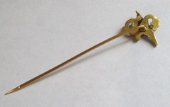 ANTIQUE VICTORIAN MYTHICAL DRAGON SEED PEARL STICK PIN GOLD GILT BRASS