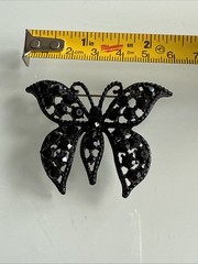 Albert Weiss Butterfly BROOCH SIGNED JET BLACK RHINESTONE PIN Vintage Jewelry