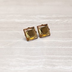 Vintage Stud Earrings Square Shape Yellowy Brown / Amber-ish Tone Retro