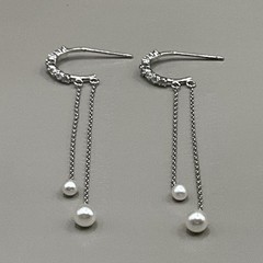 Sterling Silver 925 Women’s Earrings Pierced Crystal Pearl