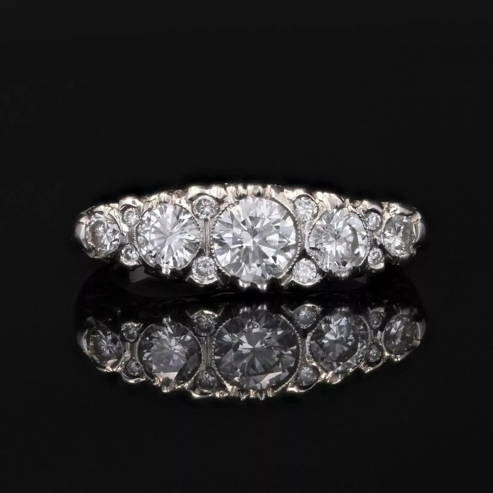 Round Cut Lab Created Diamond Art Deco Style 14K White Gold FN Engagement Ring