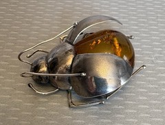 Vintage Baltic Amber Insect Brooch 925 Sterling Silver 3D Figural Big Bee Bug