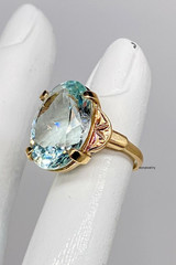 Vintage ART DECO Wedding Ring 10ct Natural Aquamarine 10k Yellow Gold Over Ring