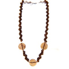 Vintage Glass Bead Toggle Necklace Strand Brown .75×19″