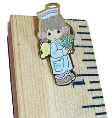 Vintage Signed Precious Moments Angel of Mercy Nurse Lanyard Lapel Pin Gold Tone