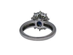 Platinum Oval Sapphire Diamond Halo Vintage Ring