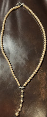 Long Vintage Champagne Faux Pearl Opera Necklace 21″ In Original Round Box