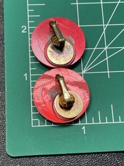 Vintage 1.1” Red Enameled Wood Round Clip Earrings