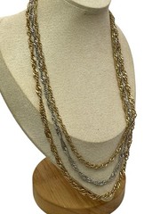 Vintage Two Tone Silver Gold Multi Strand Chains Necklace Graduated