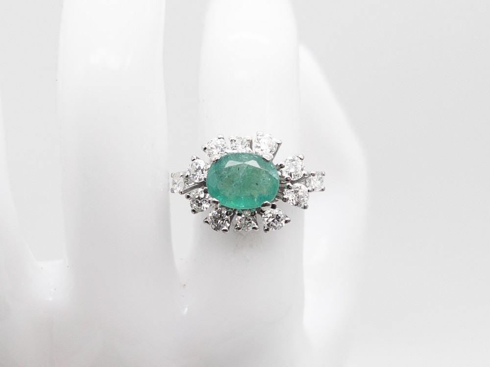 Vintage 1950s $7000 3.50ct Colombian Emerald VS H Diamond Platinum HALO Ring 7g