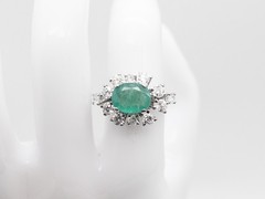 Vintage 1950s $7000 3.50ct Colombian Emerald VS H Diamond Platinum HALO Ring 7g