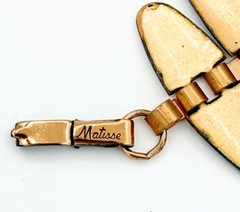 Vintage Signed Matisse Renoir Green and Black Enamel Wide Link Bracelet