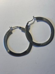 Vintage Wire Flat Handmade .925 Hoop Earrings With Hinge 1 1/2 In Width