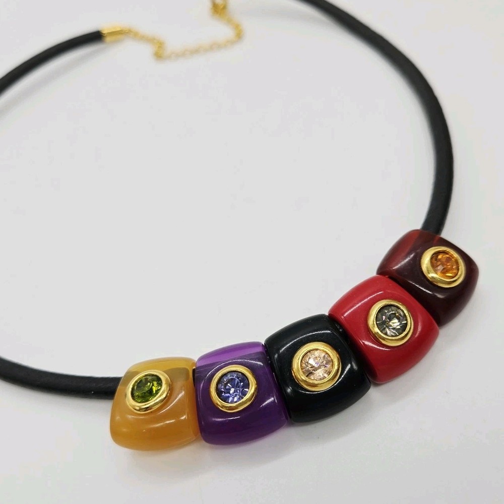 Joan Rivers Pendant Necklace Multicolored Sliding Pendants Crystal Art Deco 19″