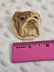 Vintage Harmony Kingdom Pin English Bulldog Resin Brooch Retired 3D Green Eyes
