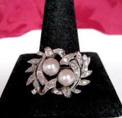ANTIQUE PLATINUM .50 CTW OLD MINE DIAMOND & AAA PEARL FILIGREE PIN BROOCH 6.7 GR