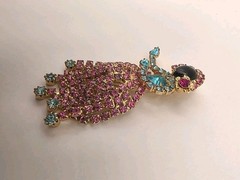 Vintage Unsigned Hobe Blue/Pink/Red Crystal Trembler Hula Dancer Brooch
