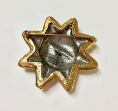 VTG Sun Face Pin Brooch~Signed JJ Jonette~Silver/Gold Tone Pewter~Free Shipping!