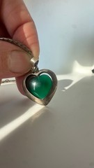 Vintage green malachite necklace sterling silver 925 heart pendant woman jewelry
