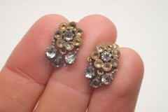 ANTIQUE GEORGIAN ENGLISH 15K GOLD & SILVER FOILED CITRINE PASTE EARRINGS c1820