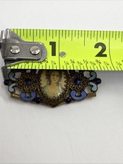 Antique Edwardian Portrait Brooch Blue Enamel C Clasp C1900 Vtg Cameo Brass