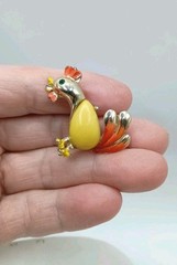 Vintage Rooster Chicken Brooch Pin Mid Century Set 2 Enamel Sparkly Cartoon Like