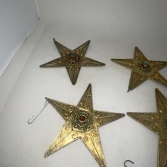 Nepal Gold Brass Tone Star Coral Turquoise Handmade Amulet Pendent, Ornament 4″