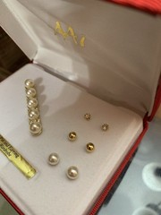 Vintage AAI Jewelry Set Simulated Pearls Brooch 3 Pair Earrings