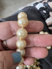 LES BERNARD Vintage Triple 3 Strand Knotted Golden Faux Pearl Necklace 16”