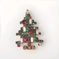 Vintage WEISS 5 Candles Christmas Tree Rhinestoned Brooch Pin Ideal BOOK PIECE