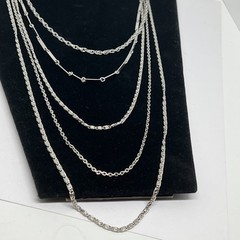 Vintage Silver Tone Layered Chain Statement Necklace 5 Strand