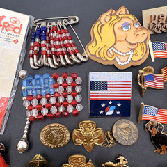 Vintage Lot of Lapel Pins Brooches Flags Enamel Rhinestones Assorted Unsigned