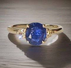 Vintage 14K Yellow Gold Engagement ring 1.73ct.Natural Blue Sapphire Oval GIA