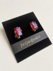 YVES SAINT LAURENT YSL Vintage NWT Unique Glass Gunmetal Screwback Earrings 90’s