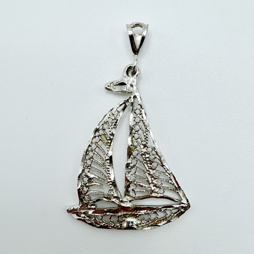 Vintage 925 Sterling Silver Filigree Nautical Sailboat Charm Pendant
