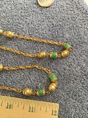 Vtg Jade Green Bead Necklace Gold Tone Faux Pearl Long Metal Filigree Bead Caps