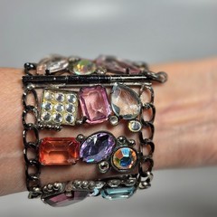 1980’s Les Neredides Multicolor Cuff Bracelet & Earring Set from Nice, France