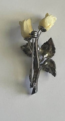 VINTAGE 935 STERLING SILVER ANTIQUE GERMANY MARCASITE GEM ROSE FLOWER BROOCH