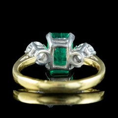 Art Deco Antique 3.30 Ct Natural Green Emerald Vintage Ring 14K Yellow Gold FN