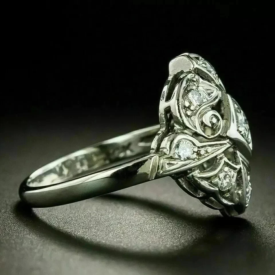 Art Deco Style 2Ct Round Lab Created Diamond Engagement Ring 14K White Gold Over