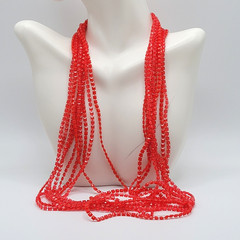 Vintage Red Multi Strand Plastic Square Beaded Solid & Clear Bead Necklace 48 In