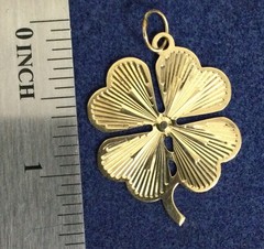 14K Gold FOUR LEAF CLOVER Shamrock Charm Pendant Irish Lucky Vintage 3.1grams