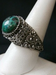Vintage Sterling Silver Southwestern Malachite Handmade Ring. Make Offer! #377