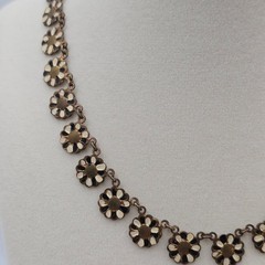 Vtg Floral Brass 15″ Choker Necklace Mid Century Linked Hand Painted Czech Style