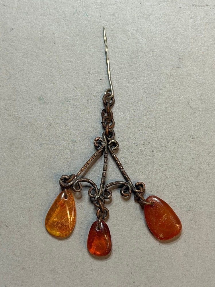 Vintage Baltic Amber Brooch Dangle Pin Soviet Era Latvian Jewelry 6.6g 8.5cm